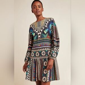 Farm Rio Carlotta Tunic Dress Anthropologie Peacock Geometric Print Boho